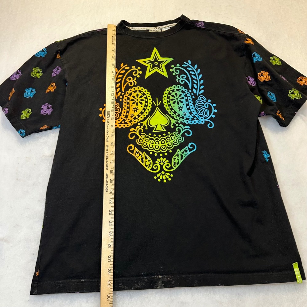 CLH Sugar Skull T-Shirt Mens 2XL Black Rainbow Paisley Streetwear Y2K Goth - Picture 6 of 11